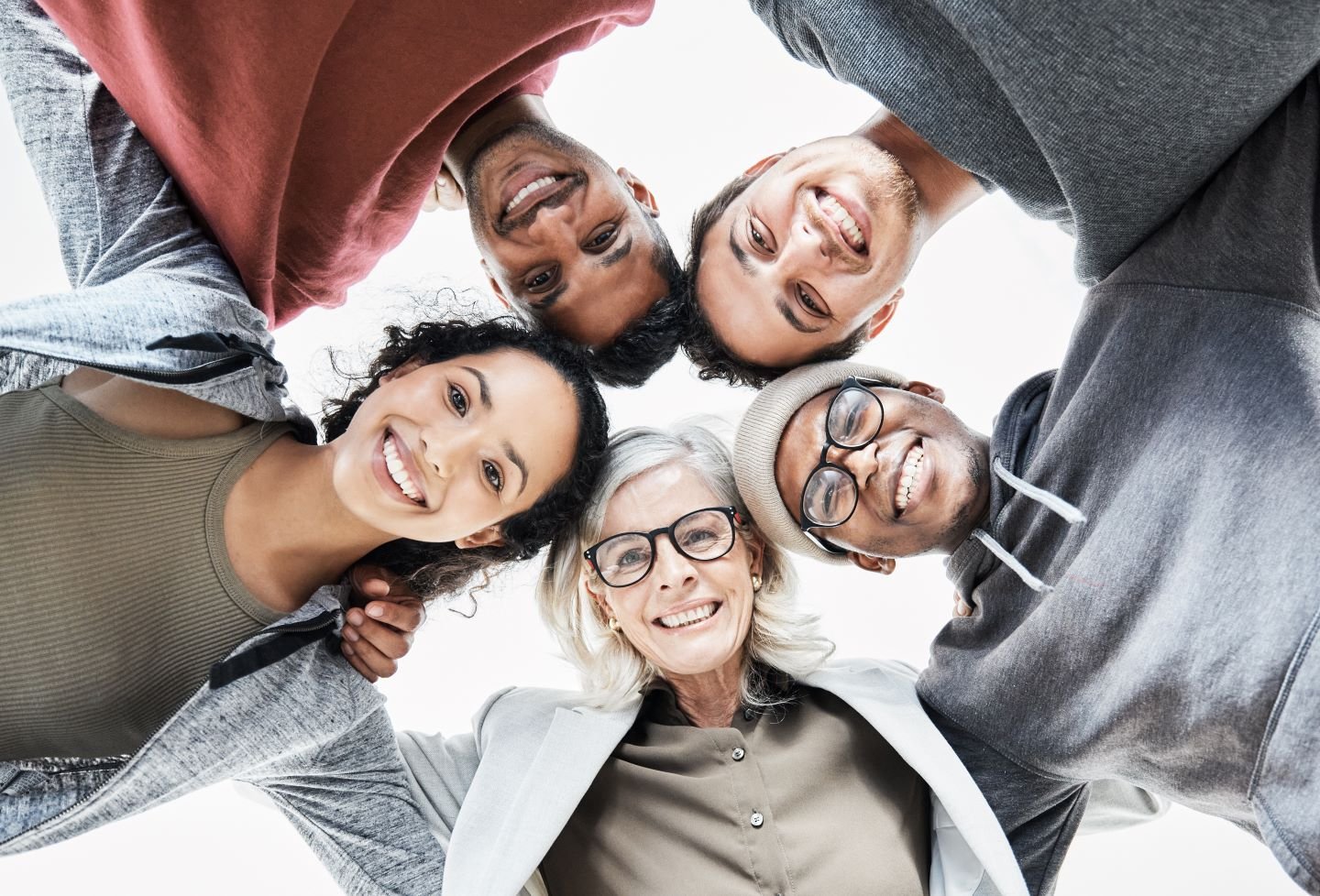 low-angle-portrait-of-a-cheerful-group-of-diverse